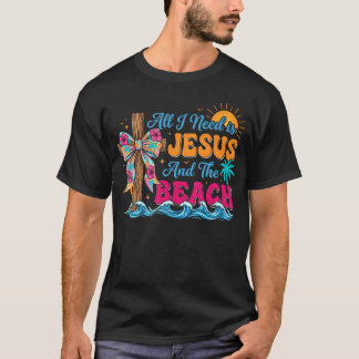 Alles wat ik nodig heb is Jezus en het strand Retr T-shirt