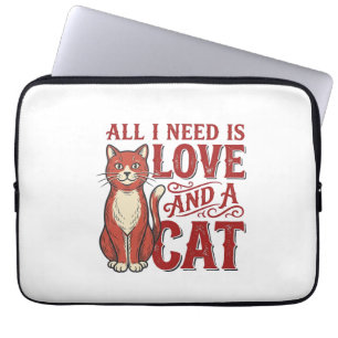 Alles wat ik nodig heb is liefde en een kat Vintag Laptop Sleeve