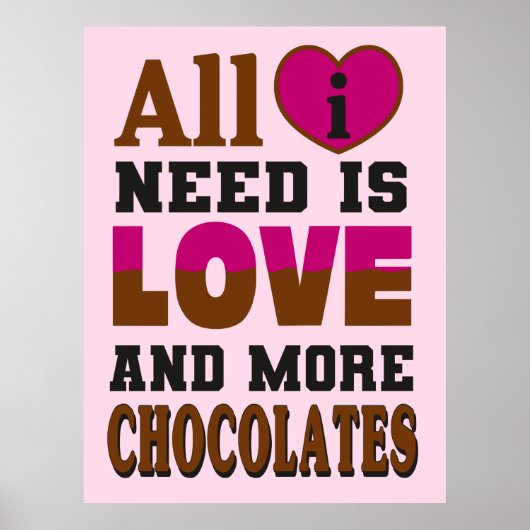 Alles wat ik nodig heb is liefde en meer chocolade poster (Voorkant)