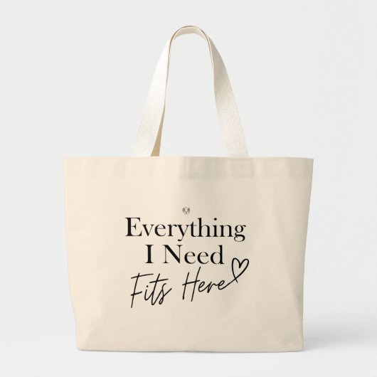 Alles wat ik nodig heb past hier grote tote bag (Voorkant)