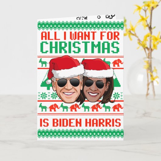 Alles wat ik voor Kerstmis wil is Biden Harris Kaart (Gele Bloem)