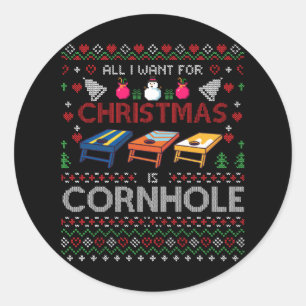 Alles wat ik voor Kerstmis wil is Cornhole Ugly Co Ronde Sticker