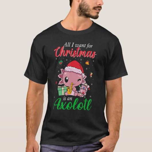 Alles wat ik voor Kerstmis wil is een Axolotl Kers T-shirt (Voorkant)