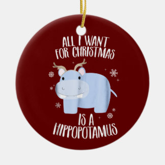 Alles wat ik voor Kerstmis wil is een Hippopotamus Keramisch Ornament