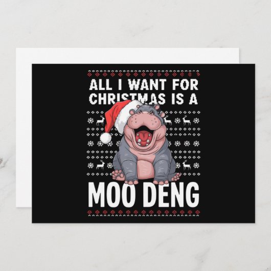 Alles wat ik voor Kerstmis wil is een Moo Deng Feestdagenkaart (Voorkant / Achterkant)