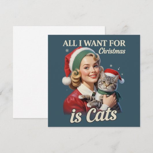 Alles wat ik voor Kerstmis wil is Katten Kat Liefh Feestdagenkaart (Voorkant / Achterkant)