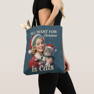 Alles wat ik voor Kerstmis wil is Katten Kat Liefh Tote Bag