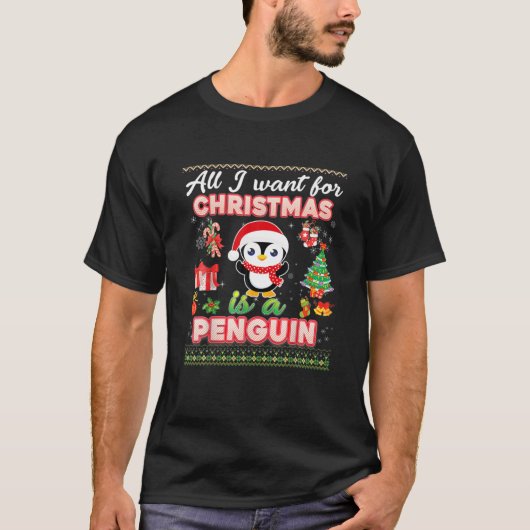 Alles wat ik wil is een pinguïn voor Kerstmis, lom T-shirt (Voorkant)
