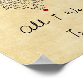 Alles wat ik wil is je  hartliedje lyrische afdruk poster (Hoek)