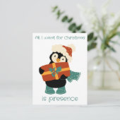 Alles wat ik wil voor de kerstpinguïn briefkaart (Staand voorkant)