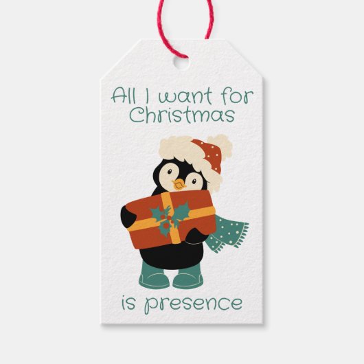 Alles wat ik wil voor de  kerstpinguïn cadeaulabel (Voorkant)