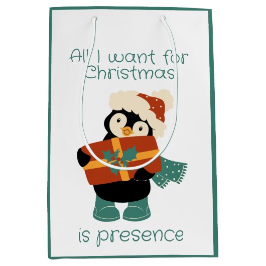 Alles wat ik wil voor de  kerstpinguïn medium cadeauzakje (Voorkant)