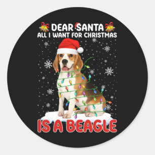 Alles wat ik wil voor Kerstmis is Beagle Santa Hat Ronde Sticker