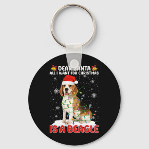 Alles wat ik wil voor Kerstmis is Beagle Santa Hat Sleutelhanger