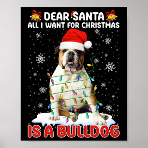 Alles wat ik wil voor Kerstmis is Bulldog Santa Ha Poster
