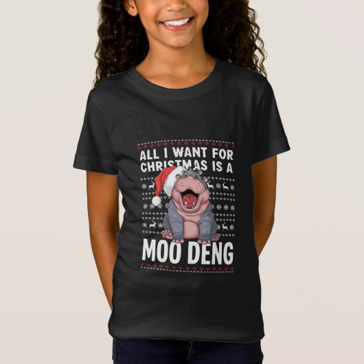 Alles wat ik wil voor Kerstmis is een Moo Deng T-shirt (Voorkant)