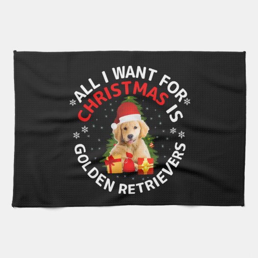 Alles wat ik wil voor Kerstmis is golden retriever Theedoek (Horizontaal)