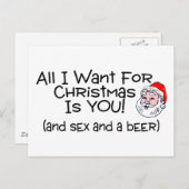 Alles wat ik wil voor Kerstmis is jij en bier Feestdagenkaart (Voorkant / Achterkant)