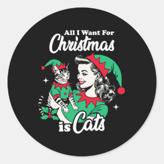 Alles wat ik wil voor Kerstmis is katten Kerstmis  Ronde Sticker