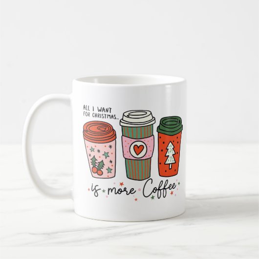 Alles wat ik wil voor Kerstmis is koffie grappig Koffiemok (Links)