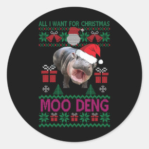 Alles wat ik wil voor Kerstmis is Moo Deng Hippopo Ronde Sticker