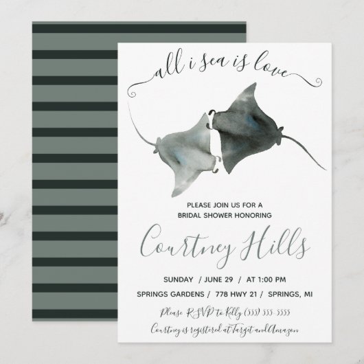 Alles wat ik Zee is Liefde! Twee Stingrays Vrijgez Kaart (Voorkant / Achterkant)