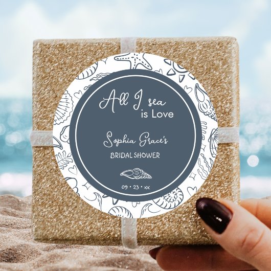 Alles wat ik zie is Liefde Marineblauwe Schelpen D Ronde Sticker