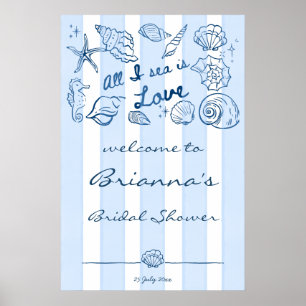 Alles wat ik zie is liefde schelpen bruiloft feest poster