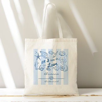 Alles wat ik zie is liefde zeeschelp bruidsmeisje tote bag