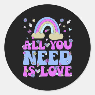 Alles wat je nodig hebt is liefde 60s 70s Retro Gr Ronde Sticker