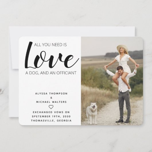 Alles wat je nodig hebt is Liefde Dog Elopement Aa Save The Date (Voorkant)