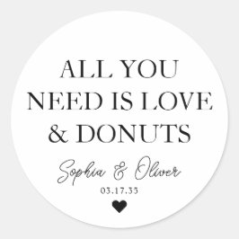 ALLES WAT JE NODIG HEBT IS LIEFDE DONUTS hart brui Ronde Sticker