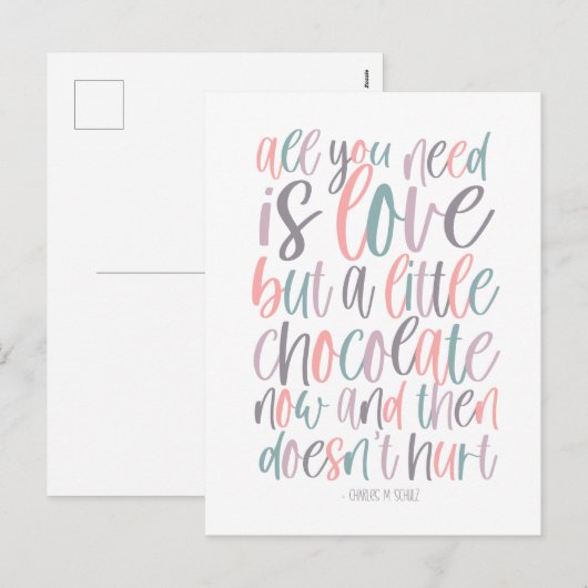 Alles wat je nodig hebt is liefde en chocolade Val Feestdagenkaart (Voorkant / Achterkant)