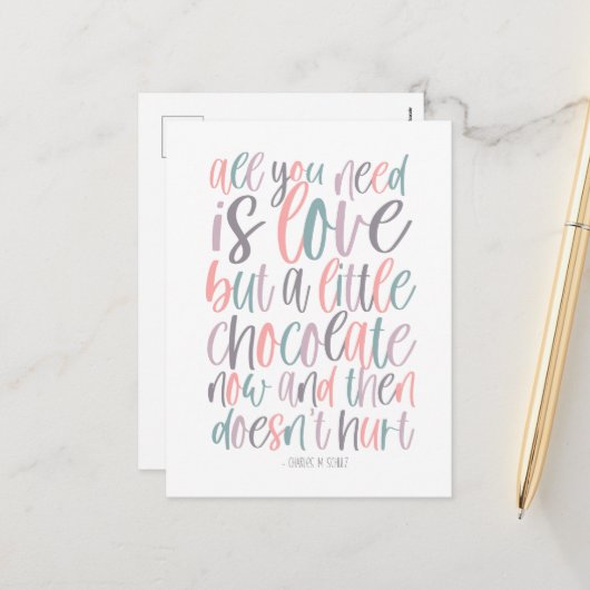 Alles wat je nodig hebt is liefde en chocolade Val Feestdagenkaart (Voorkant / Achterkant in situ)