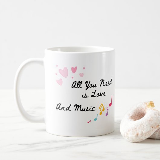 Alles wat je nodig hebt is liefde en muziek op een koffiemok (Met donut)