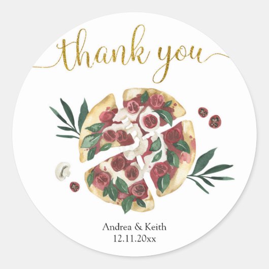 Alles wat je nodig hebt is Liefde en Pizza Dank je Ronde Sticker (Voorkant)