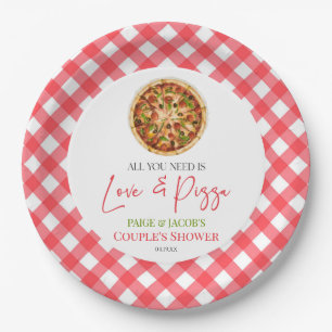 Alles wat je nodig hebt is liefde en pizza koppels papieren bordje