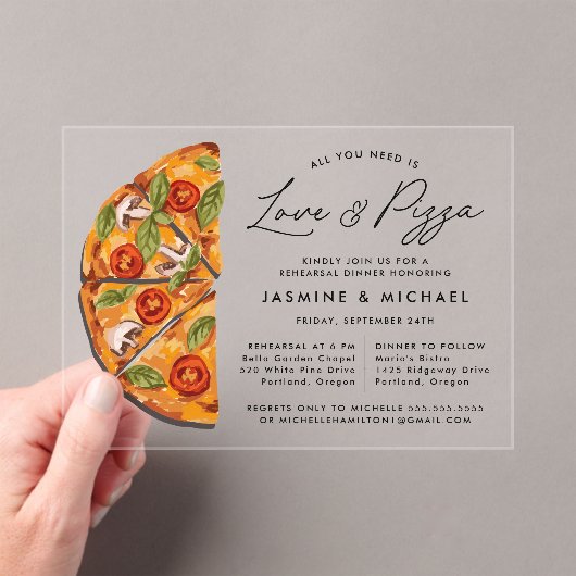 Alles wat je nodig hebt is liefde en pizza repetit acryl uitnodigingen (Insitu (Draagbaar))