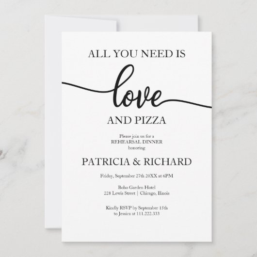 Alles wat je nodig hebt is liefde en Pizza repetit Kaart (Voorkant)