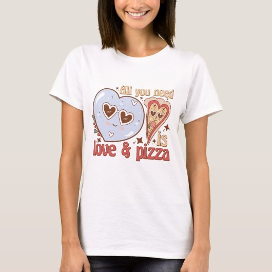 Alles wat je nodig hebt is liefde en pizza, retro  t-shirt (Voorkant)