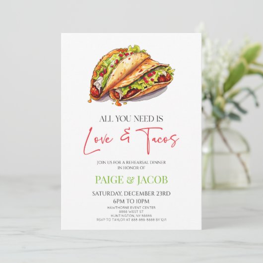 Alles wat je nodig hebt is liefde en tacos repetit kaart (Staand voorkant)