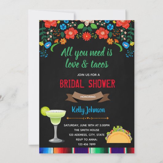 Alles wat je nodig hebt is liefde en tacos uitnodi kaart (Voorkant)