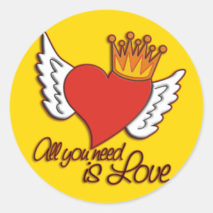 Alles wat je nodig hebt is liefde   geel ronde sticker