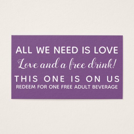Alles wat je nodig hebt is liefde, grappige Drink Visitekaartje (Voorkant)