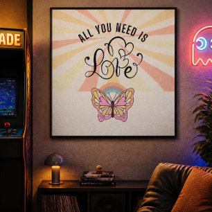 Alles wat je nodig hebt is Liefde Groovy Vlinder 2 Canvas Afdruk