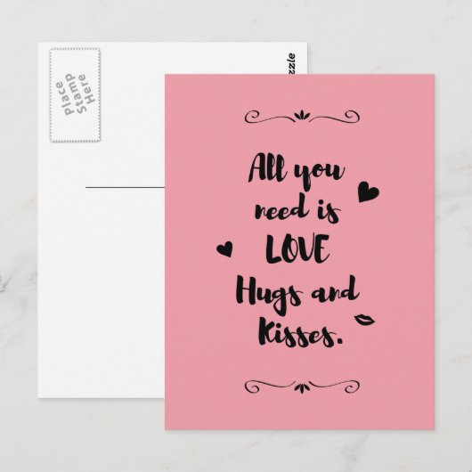 Alles wat je nodig hebt is liefde knuffels en kusj briefkaart (Voorkant / Achterkant)