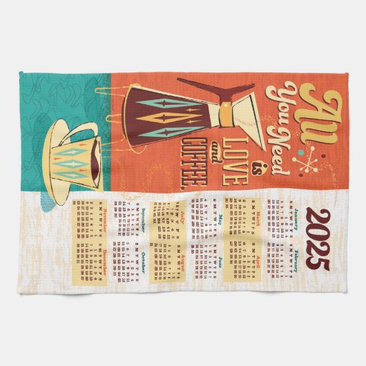 Alles wat je nodig hebt is liefde + koffie kalende theedoek (Horizontaal)