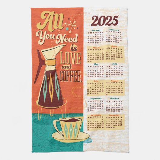 Alles wat je nodig hebt is liefde + koffie kalende theedoek (Verticaal)