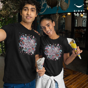 Alles wat je nodig hebt is liefde Retro Typografi T-shirt