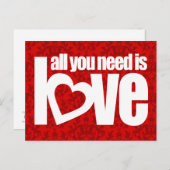 " alles wat je nodig hebt is liefde " rode witte s briefkaart (Voorkant / Achterkant)